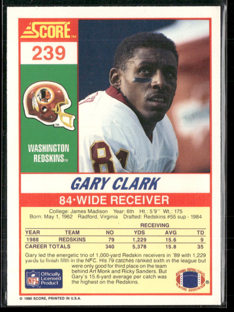 Gary Clark 1990 Score #239 Washington Redskins