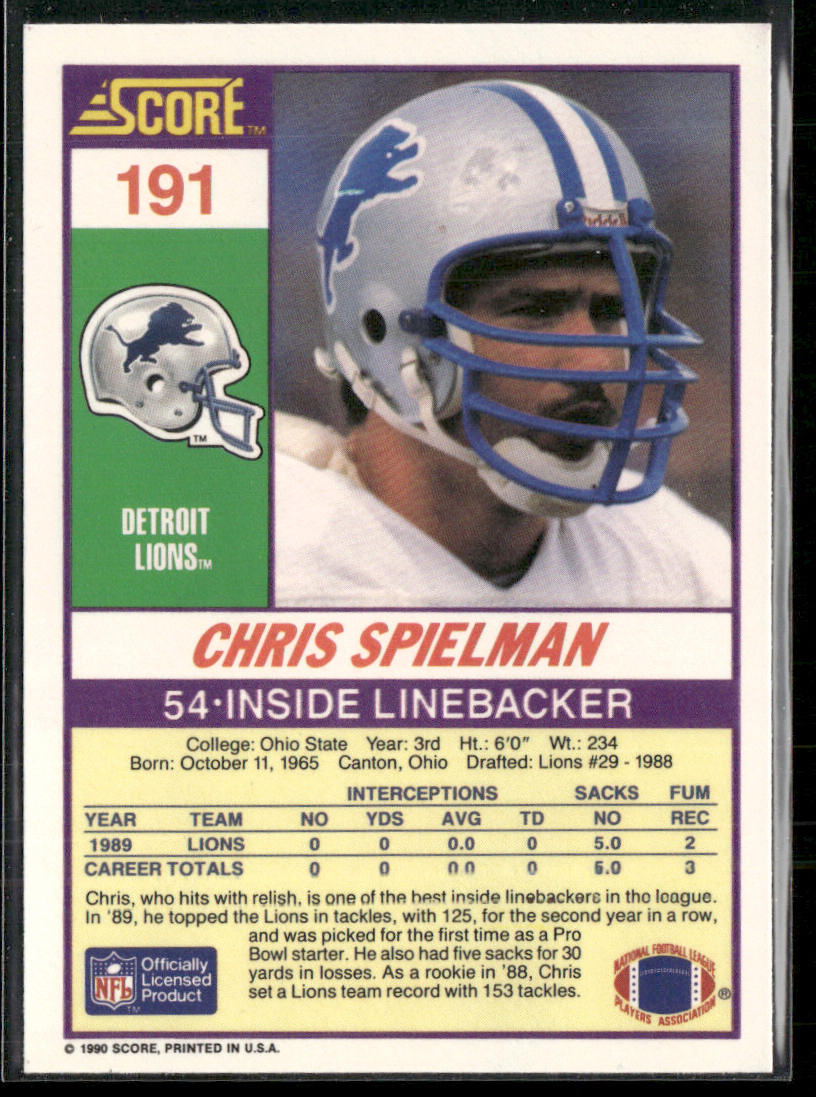 Chris Spielman 1990 Score #191 Detroit Lions