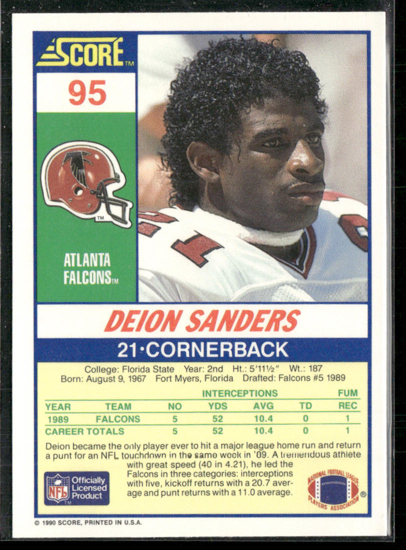 Deion Sanders 1990 Score #95 Atlanta Falcons