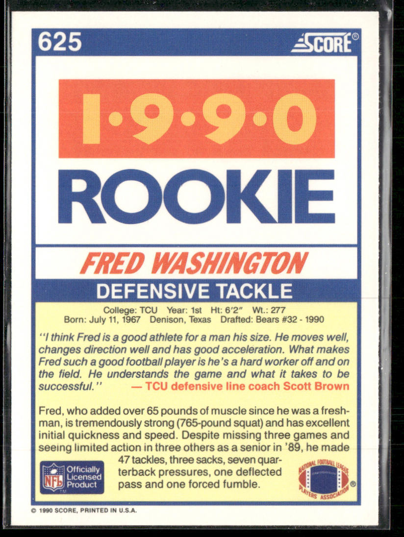 Fred Washington 1990 Score #625 RC TCU Horned Frogs