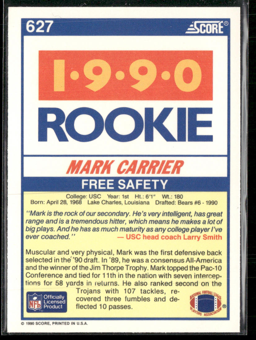 Mark Carrier 1990 Score #627 RC USC Trojans
