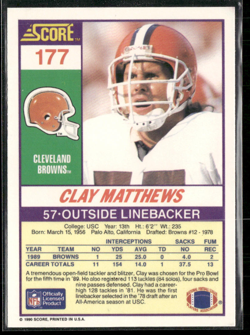 Clay Matthews 1990 Score #177 Cleveland Browns