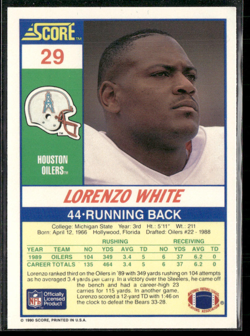 Lorenzo White 1990 Score #29 RC Houston Oilers