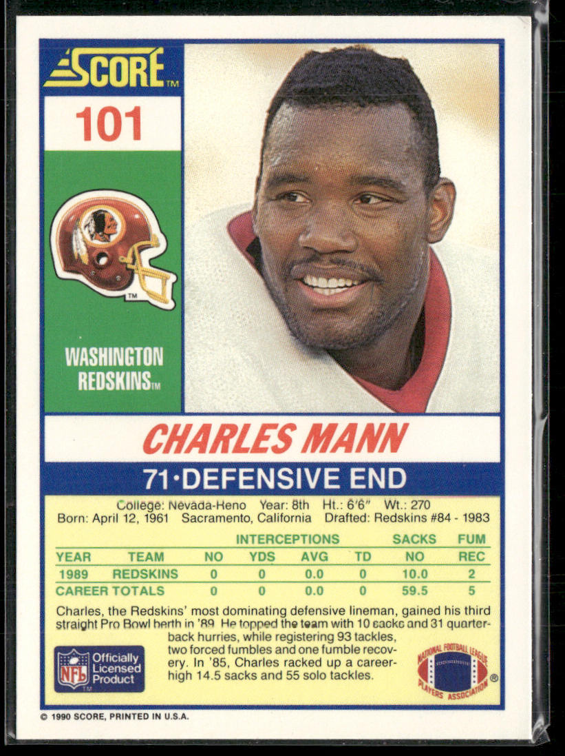 Charles Mann 1990 Score #101 Washington Redskins