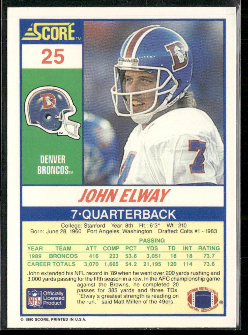 John Elway 1990 Score #25 Denver Broncos