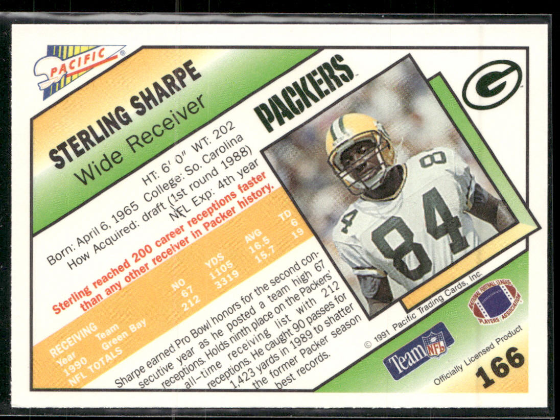 Sterling Sharpe 1991 Pacific #166 Green Bay Packers
