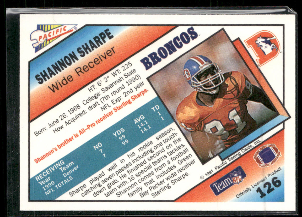 Shannon Sharpe 1991 Pacific #126 Denver Broncos