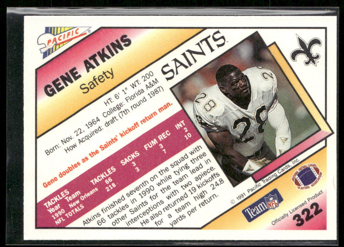 Gene Atkins 1991 Pacific #322 New Orleans Saints