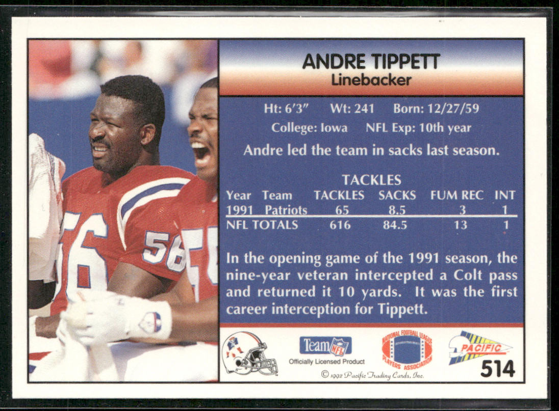 Andre Tippett 1992 Pacific #514 New England Patriots