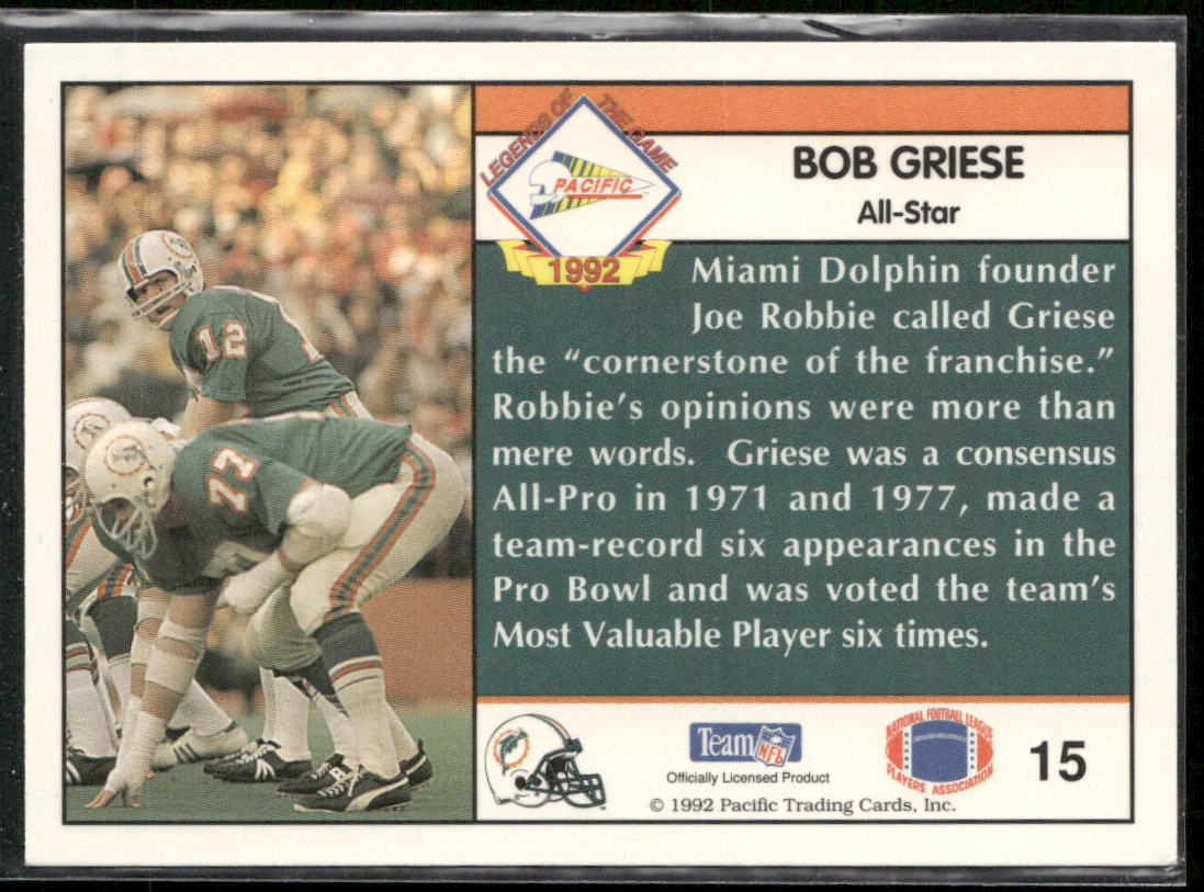 Bob Griese 1992 Pacific Bob Griese #15 Miami Dolphins