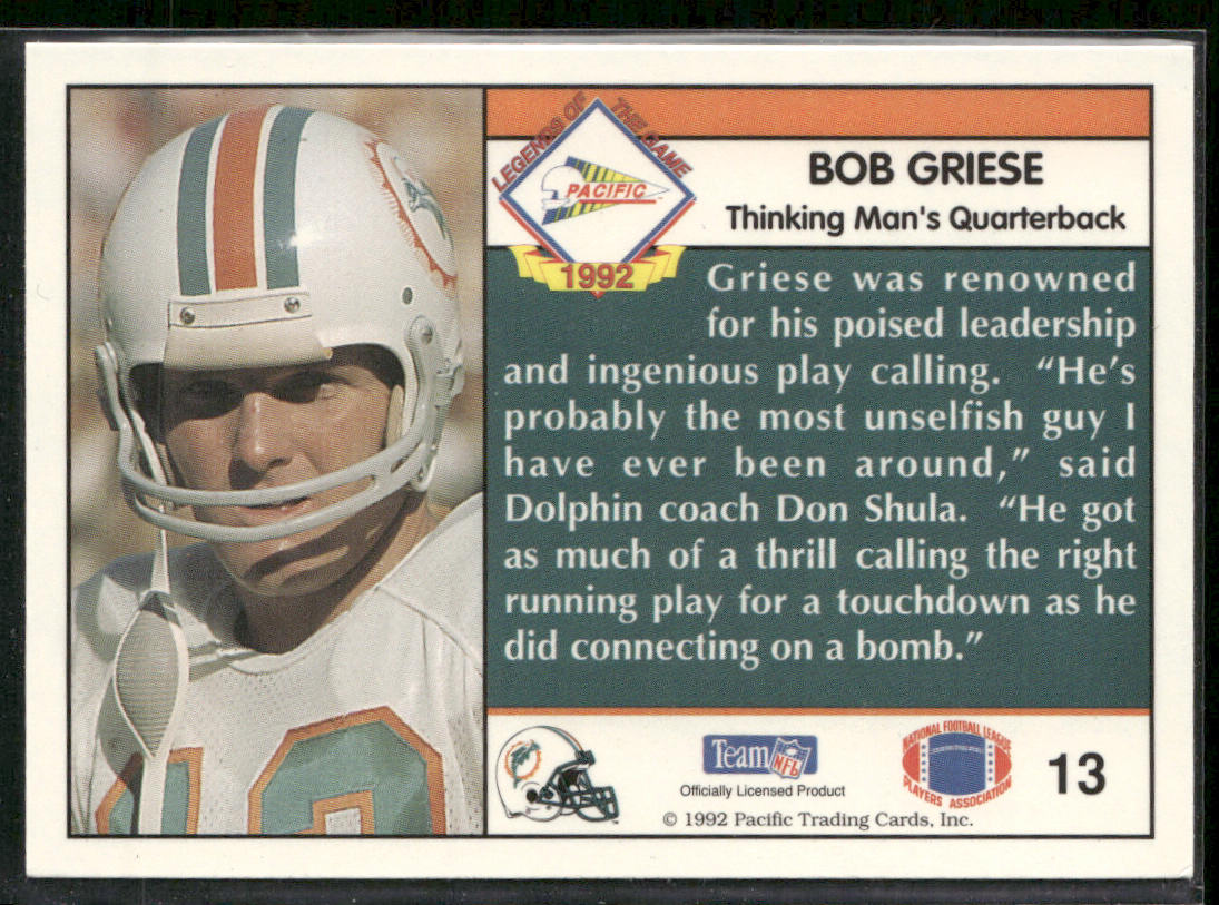 Bob Griese 1992 Pacific Bob Griese #13 Miami Dolphins