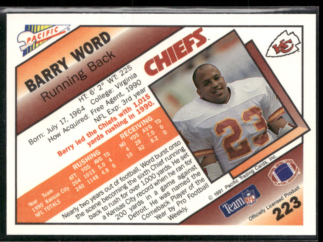Barry Word 1991 Pacific #223 Kansas City Chiefs