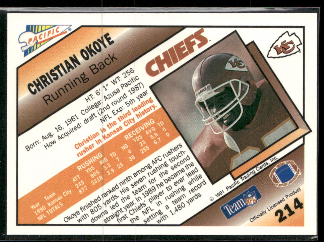 Christian Okoye 1991 Pacific #214 Kansas City Chiefs