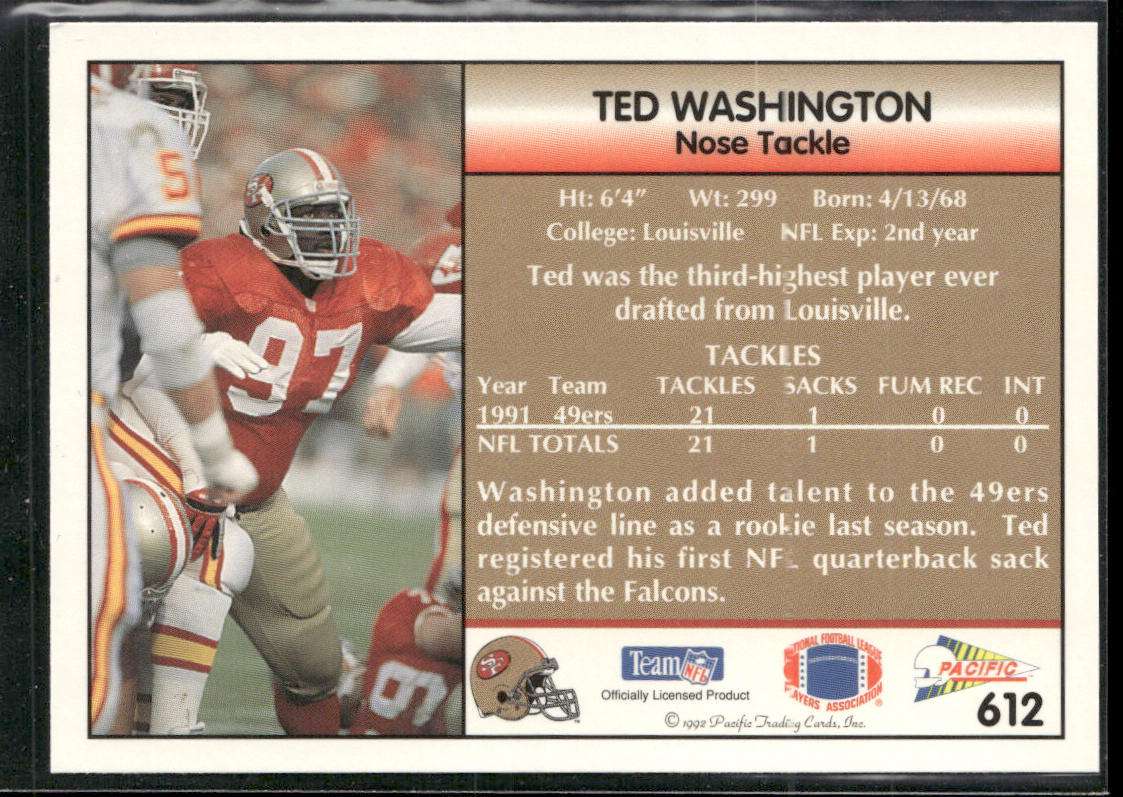Ted Washington 1992 Pacific #612 San Francisco 49ers