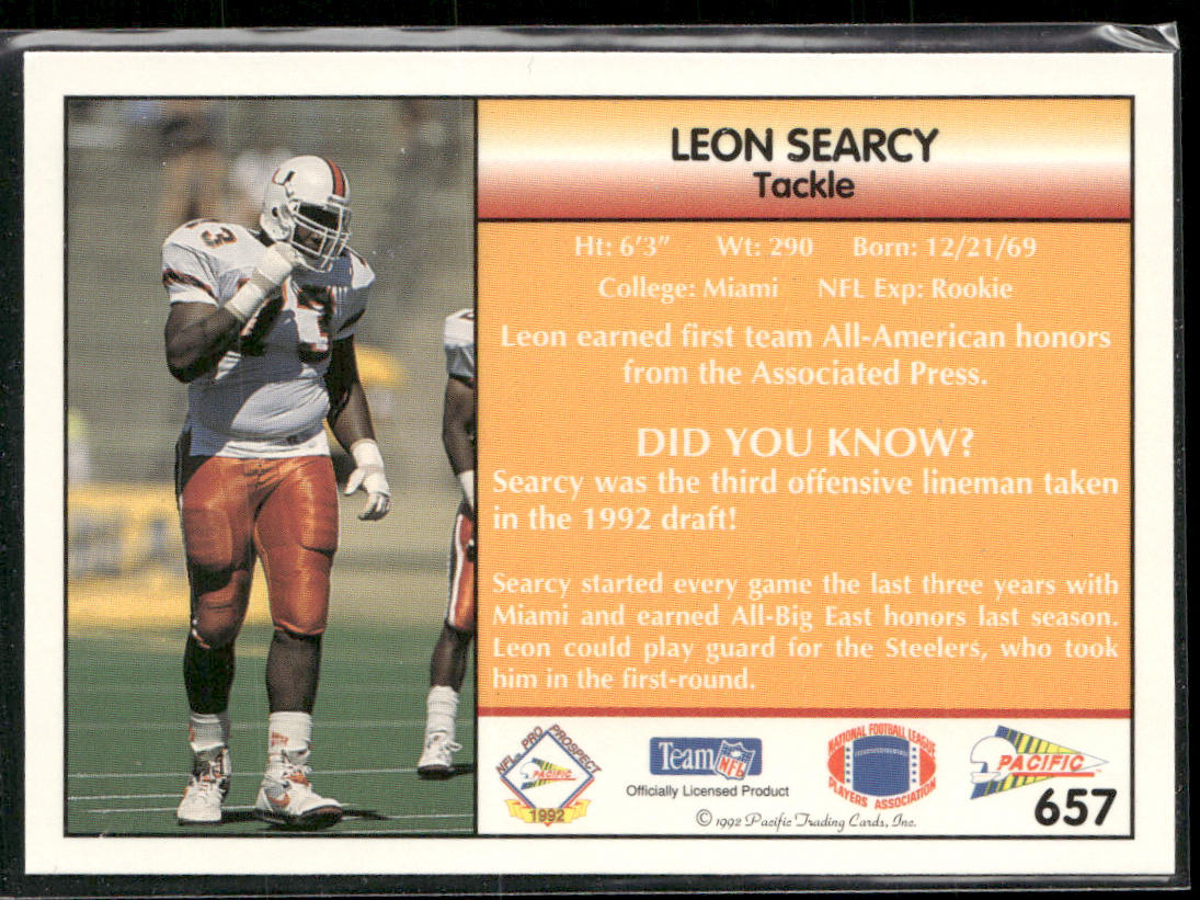 Leon Searcy 1992 Pacific #657 RC Miami Hurricanes
