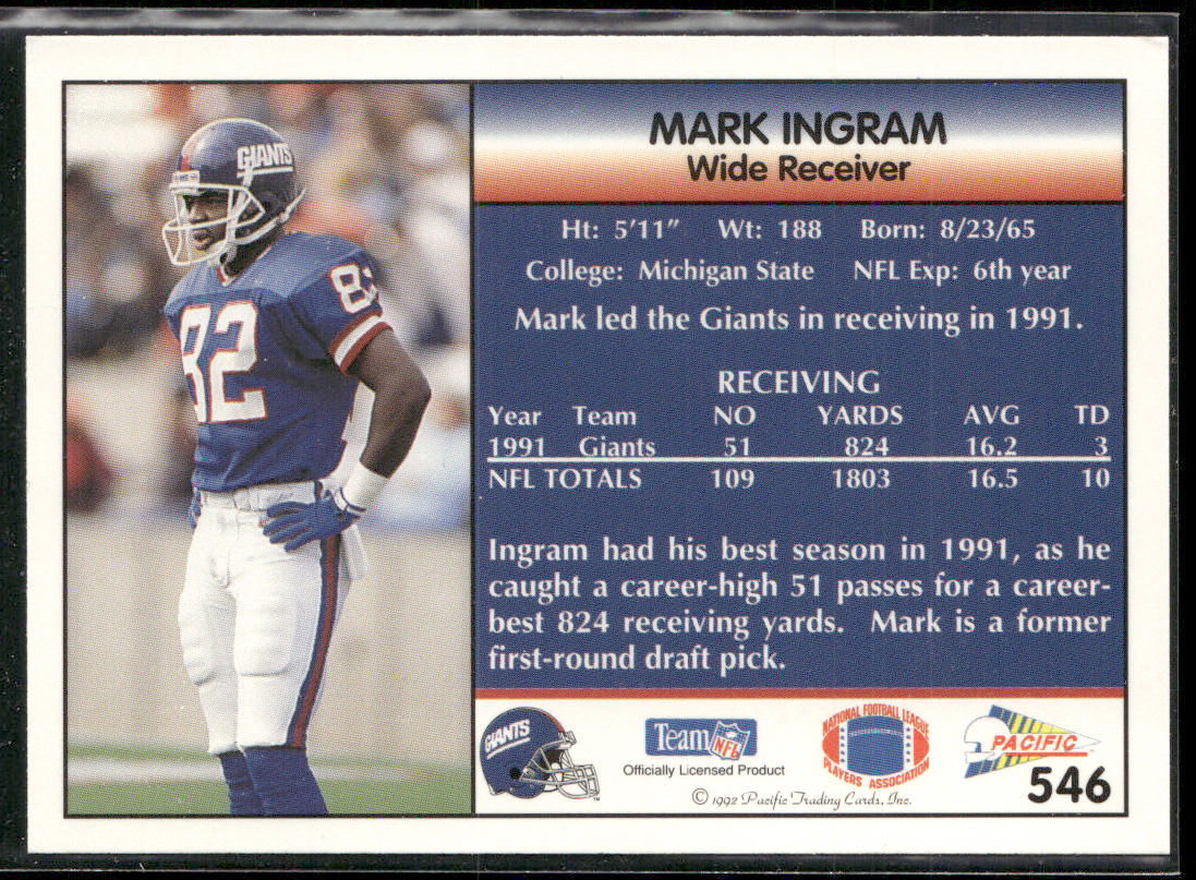 Mark Ingram 1992 Pacific #546 New York Giants
