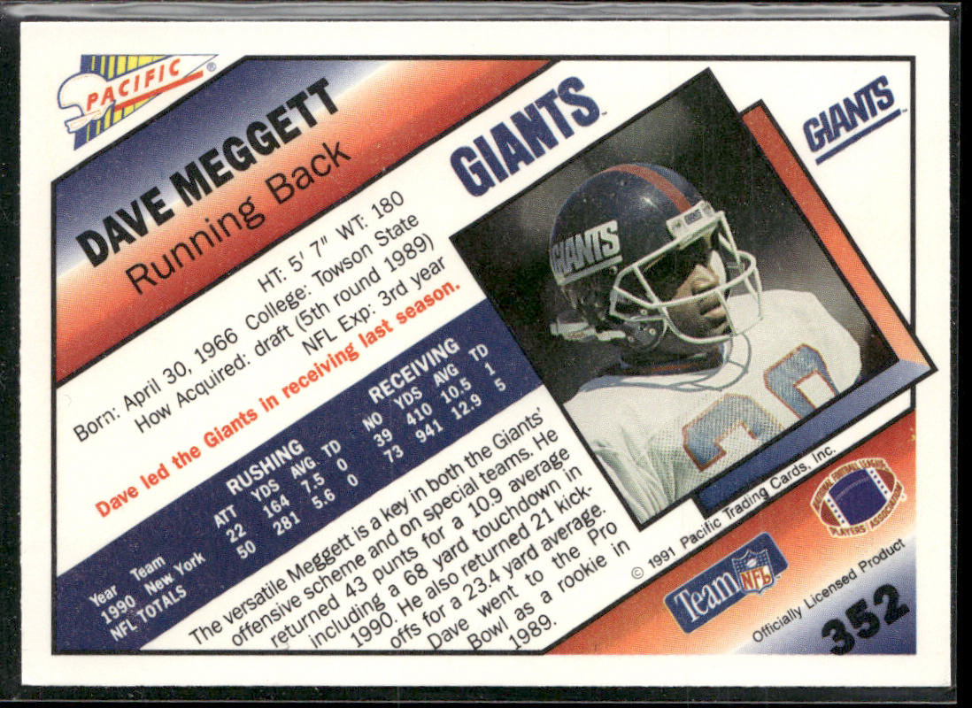 Dave Meggett 1991 Pacific #352 New York Giants