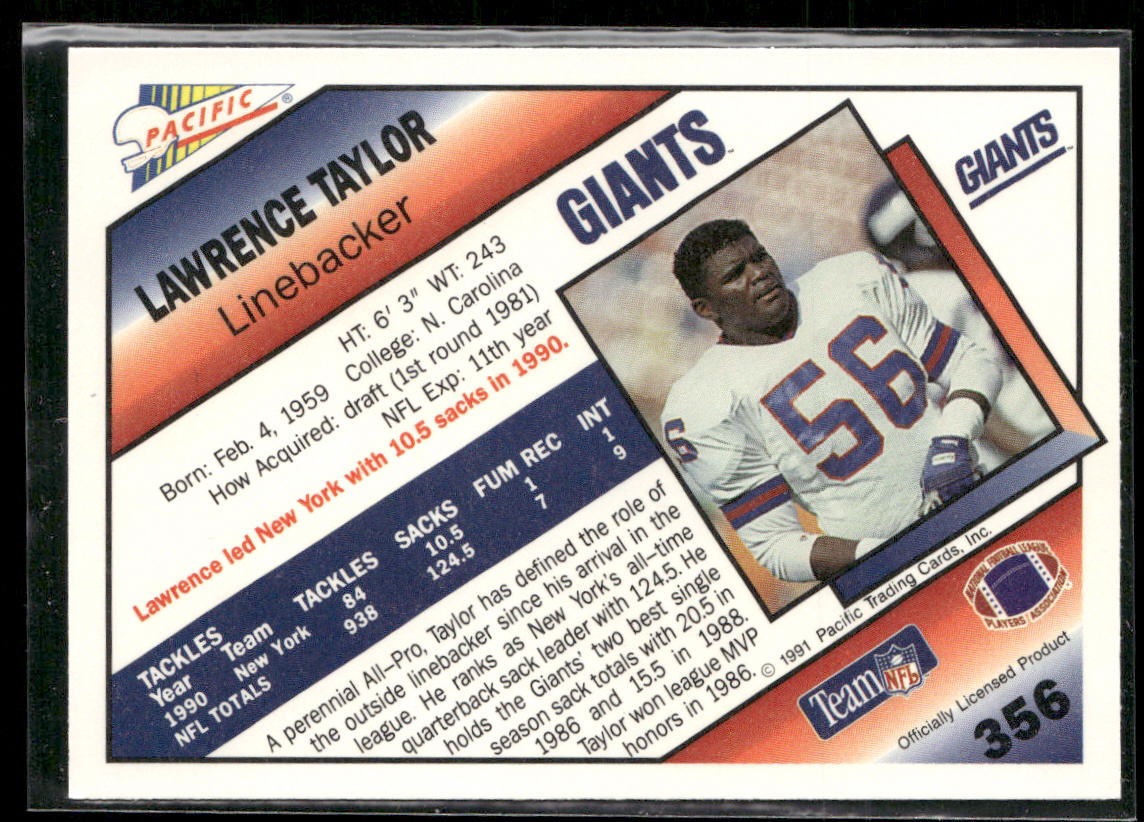 Lawrence Taylor 1991 Pacific #356 New York Giants