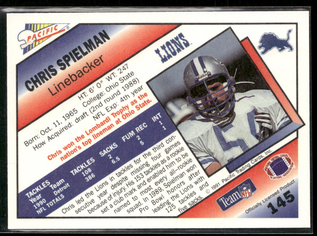 Chris Spielman 1991 Pacific #145 Detroit Lions