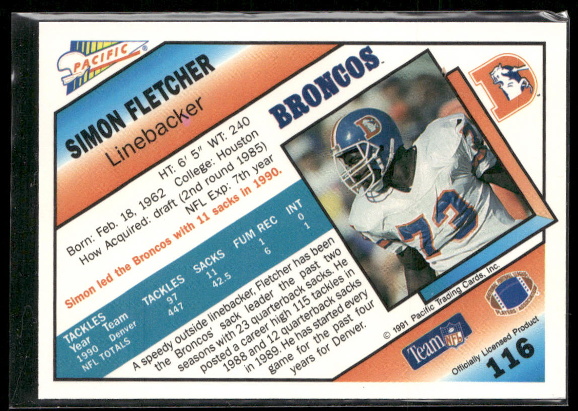 Simon Fletcher 1991 Pacific #116 Denver Broncos