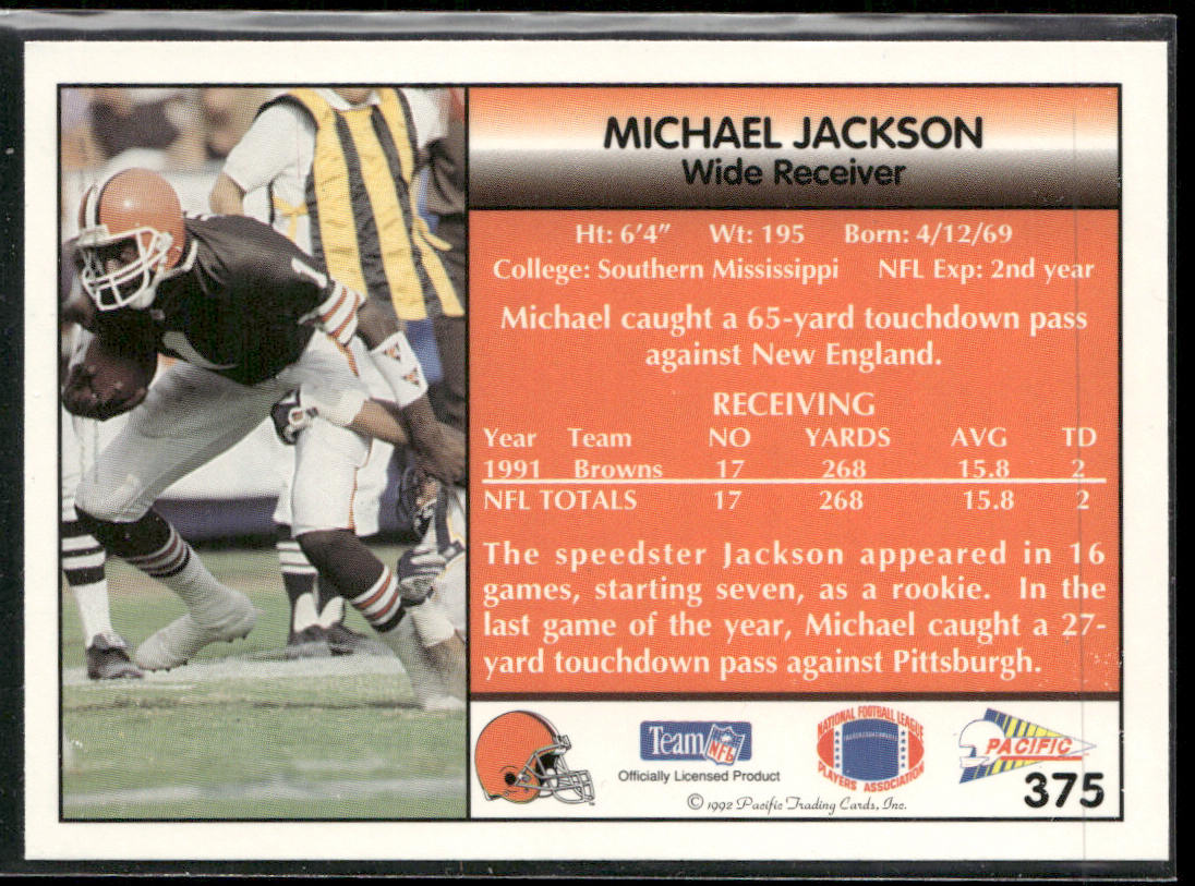 Michael Jackson 1992 Pacific #375 Cleveland Browns