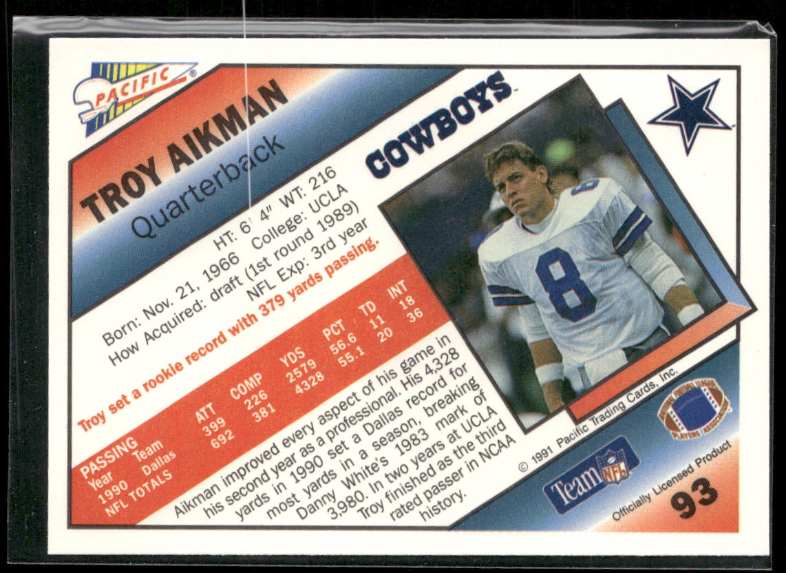 Troy Aikman 1991 Pacific #93 Dallas Cowboys
