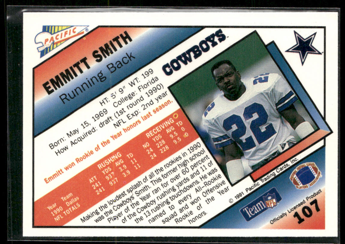 Emmitt Smith 1991 Pacific #107 Dallas Cowboys