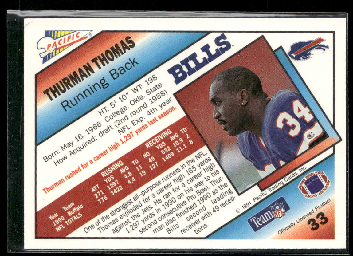 Thurman Thomas 1991 Pacific #33 Buffalo Bills