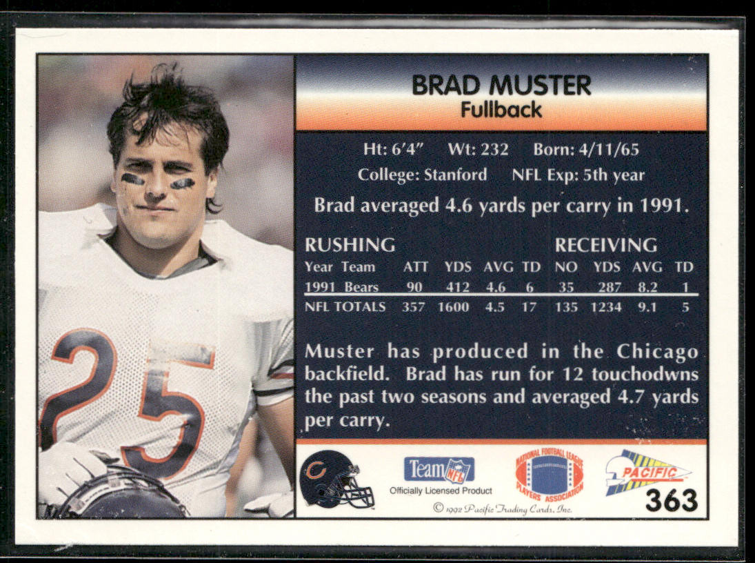 Brad Muster 1992 Pacific #363 Chicago Bears