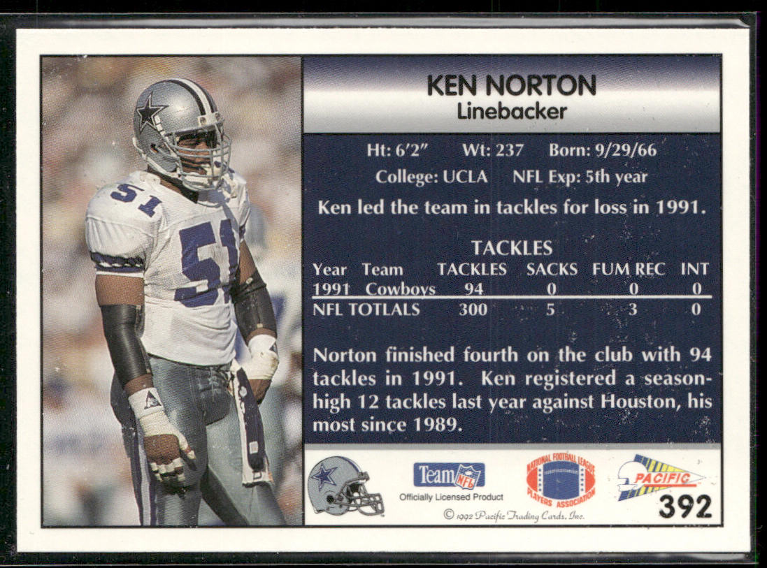 Ken Norton 1992 Pacific #392 Dallas Cowboys