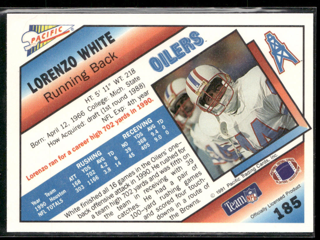 Lorenzo White 1991 Pacific #185 Houston Oilers