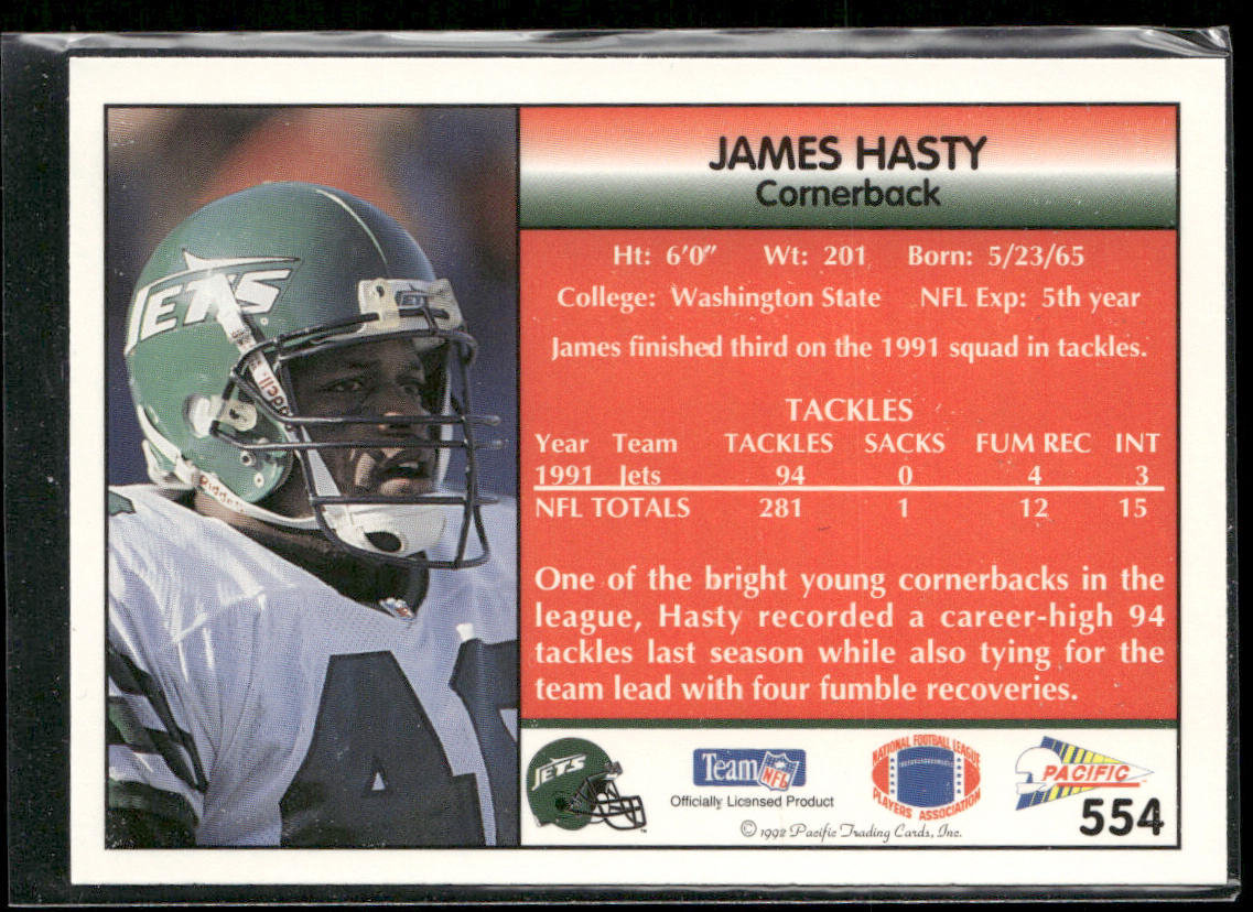 James Hasty 1992 Pacific #554 New York Jets