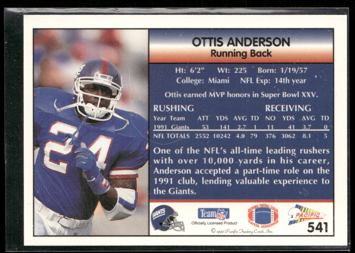 Ottis Anderson 1992 Pacific #541 New York Giants