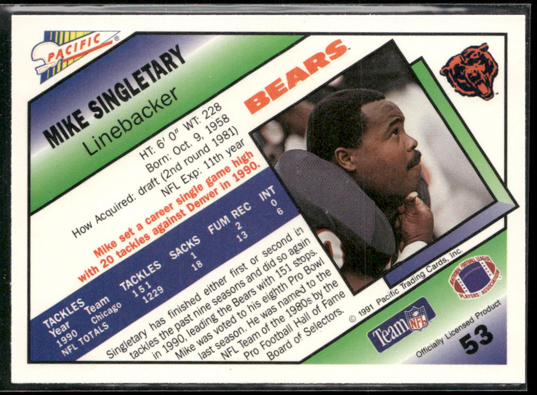Mike Singletary 1991 Pacific #53 Chicago Bears