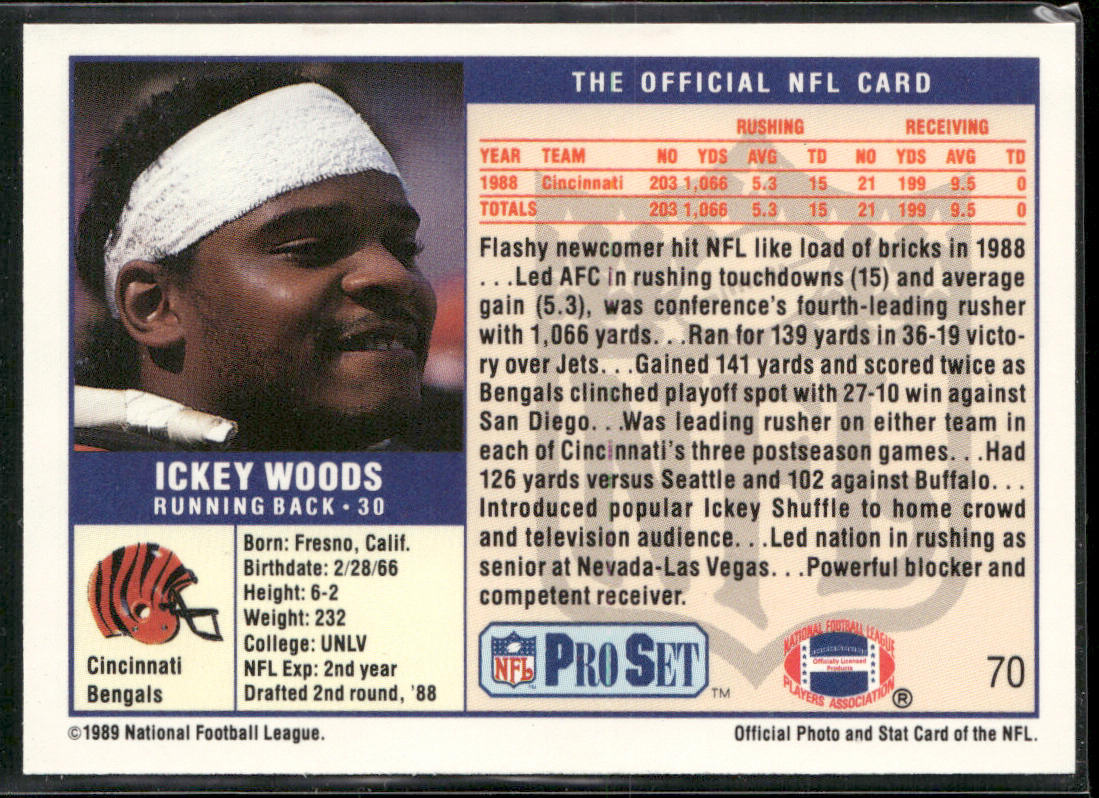Ickey Woods 1989 Pro Set #70 RC Cincinnati Bengals