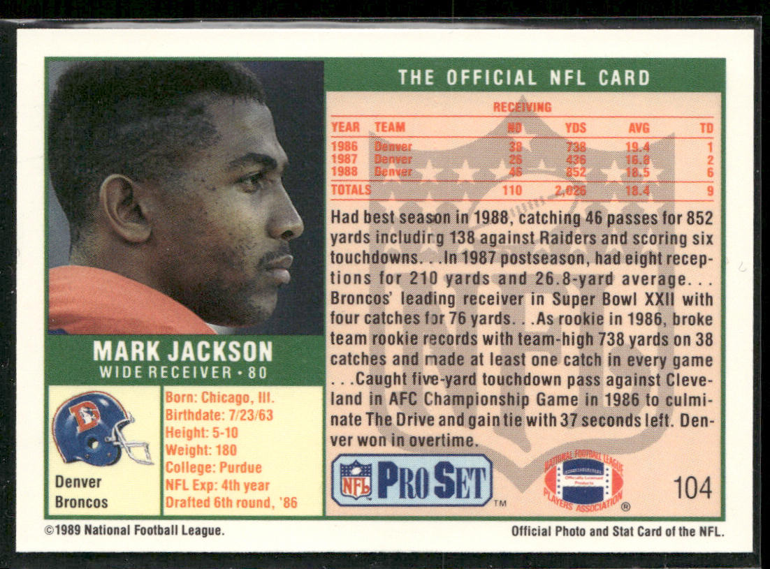Mark Jackson 1989 Pro Set #104 Denver Broncos