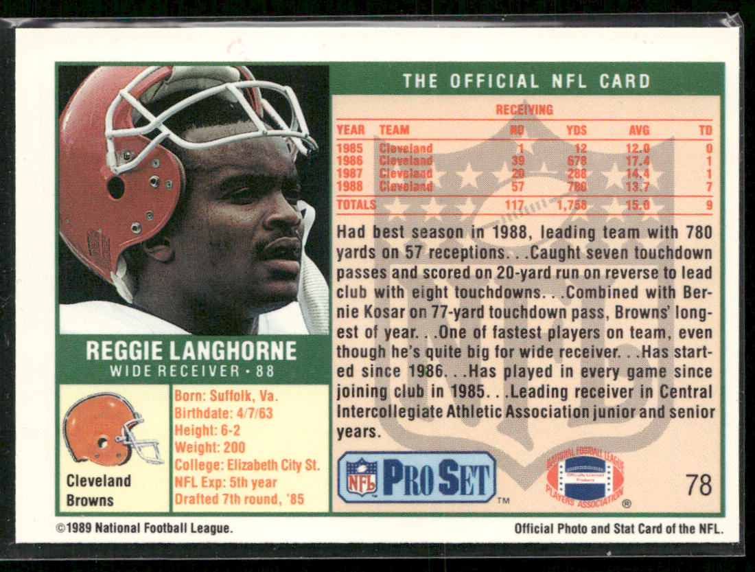 Reggie Langhorne 1989 Pro Set #78 RC Cleveland Browns