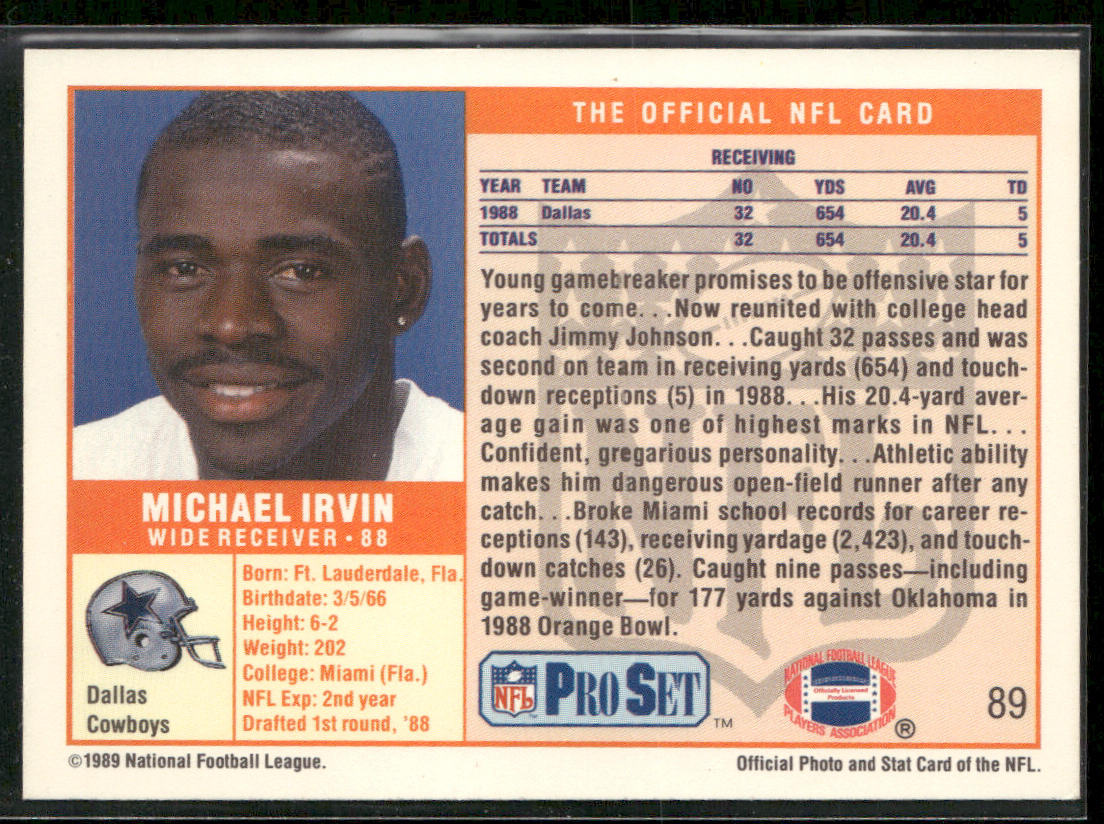 Michael Irvin 1989 Pro Set #89 RC Dallas Cowboys