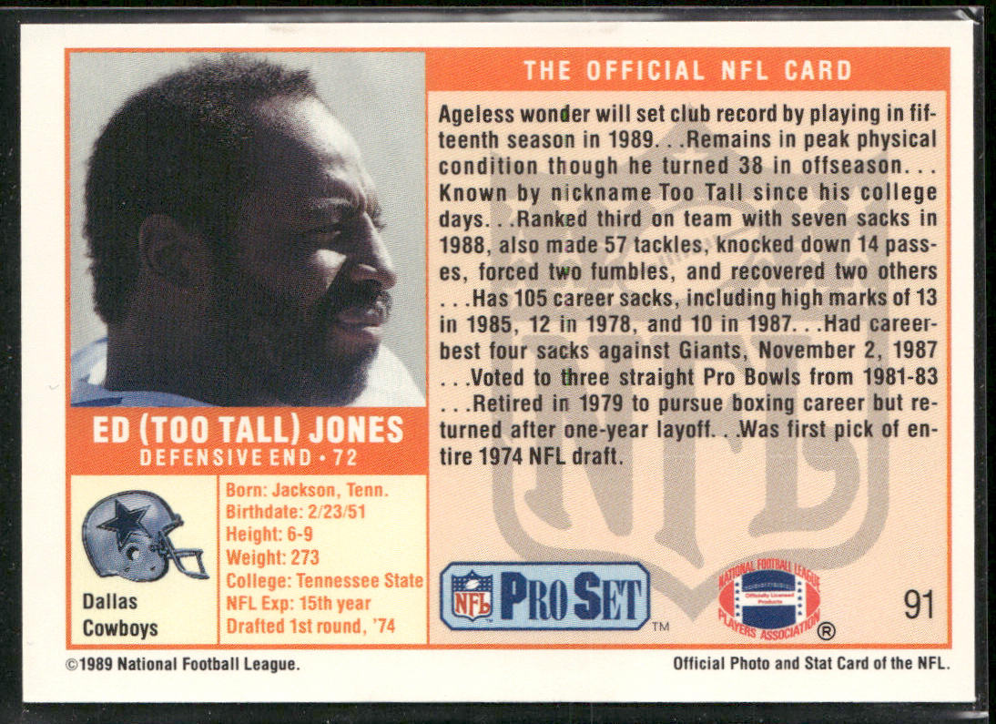 Ed (Too Tall) Jones 1989 Pro Set #91 Dallas Cowboys