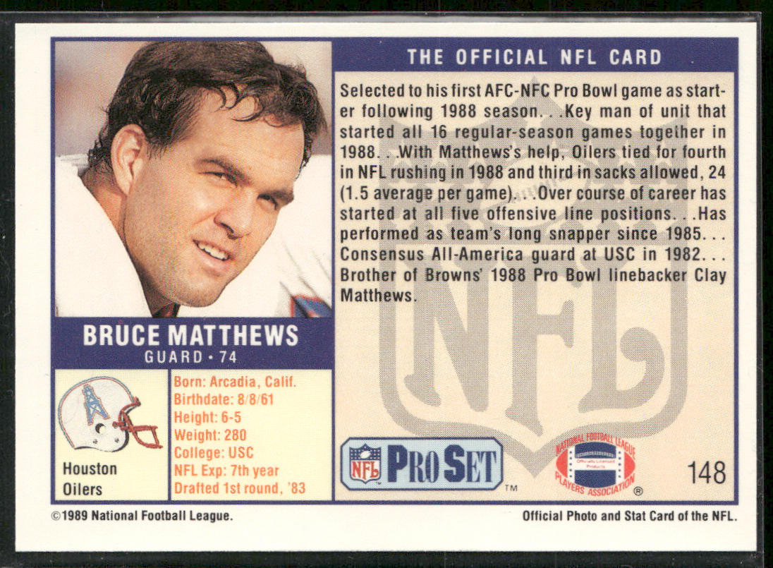 Bruce Matthews 1989 Pro Set #148 RC Houston Oilers