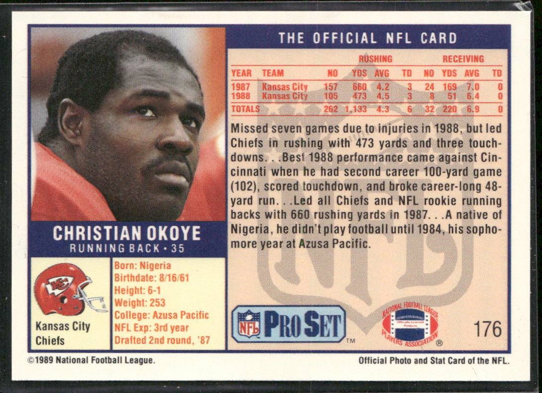 Christian Okoye 1989 Pro Set #176 Kansas City Chiefs