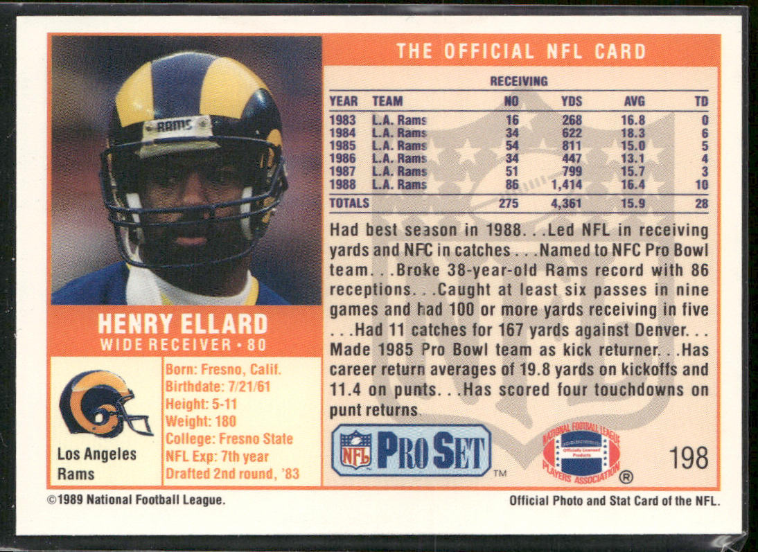 Henry Ellard 1989 Pro Set #198 Los Angeles Rams