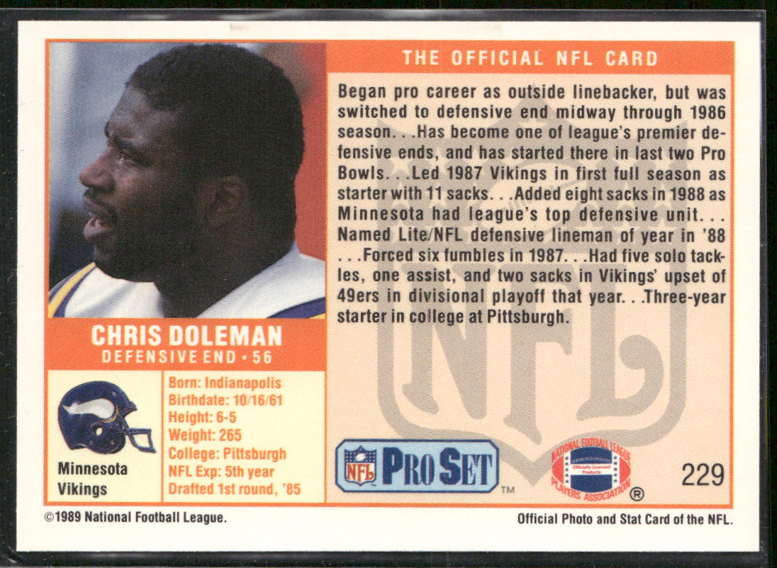 Chris Doleman 1989 Pro Set #229 Minnesota Vikings