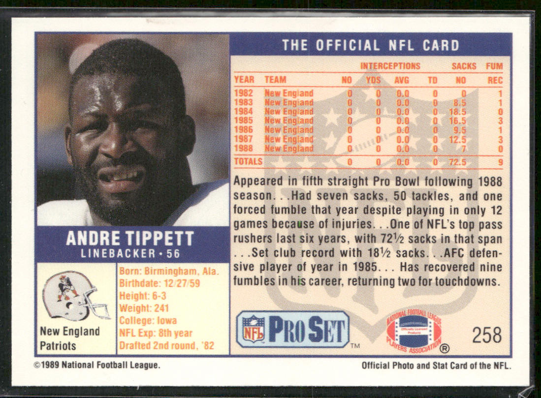 Andre Tippett 1989 Pro Set #258 New England Patriots