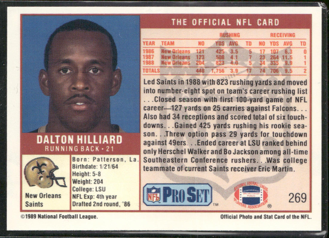 Dalton Hilliard 1989 Pro Set #269 New Orleans Saints