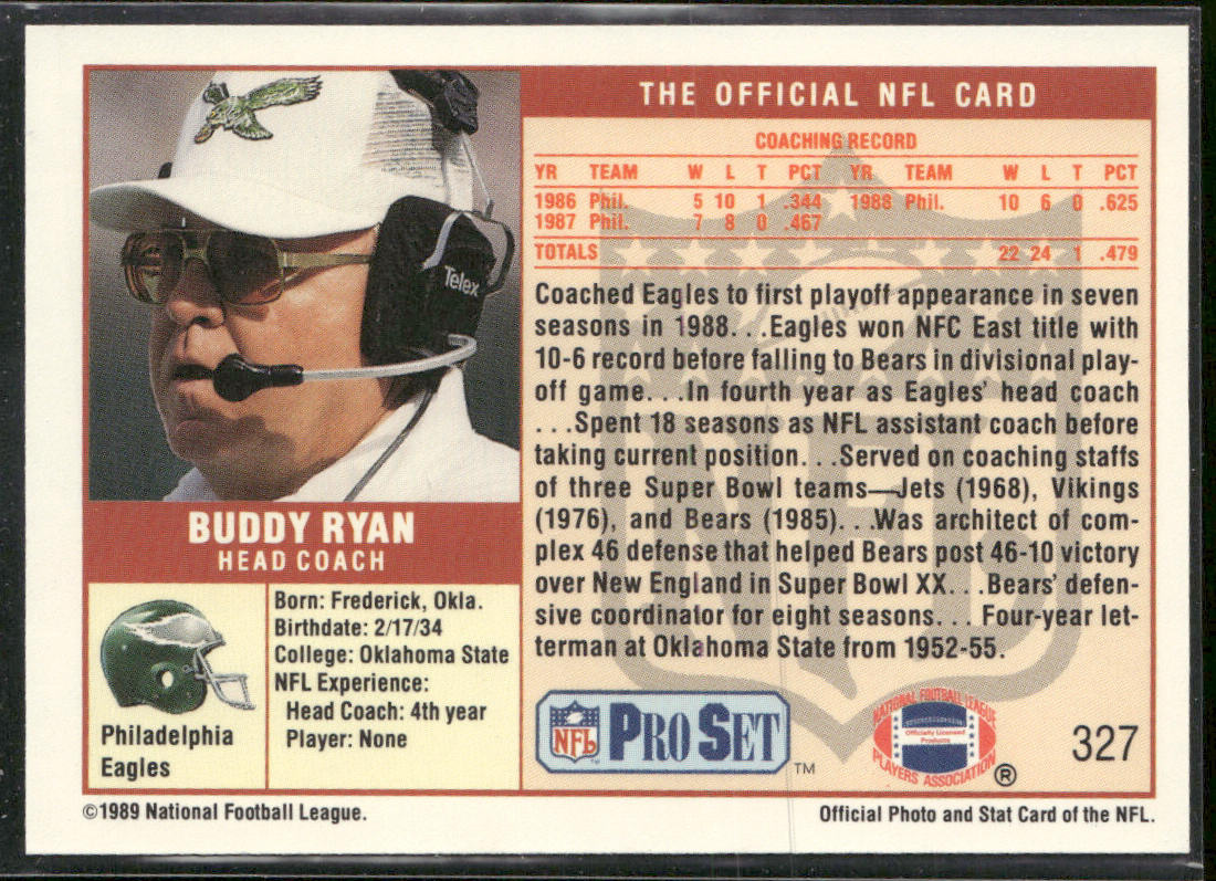 Buddy Ryan 1989 Pro Set #327 Philadelphia Eagles