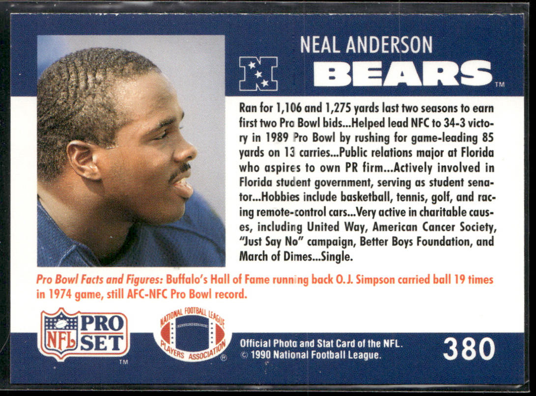Neal Anderson 1990 Pro Set #380 Chicago Bears