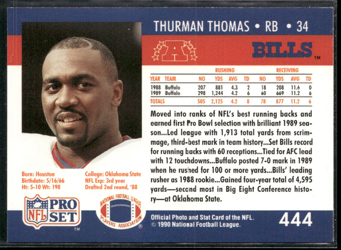 Thurman Thomas 1990 Pro Set #444 Buffalo Bills
