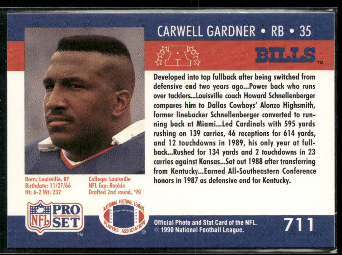 Carwell Gardner 1990 Pro Set #711 RC Buffalo Bills