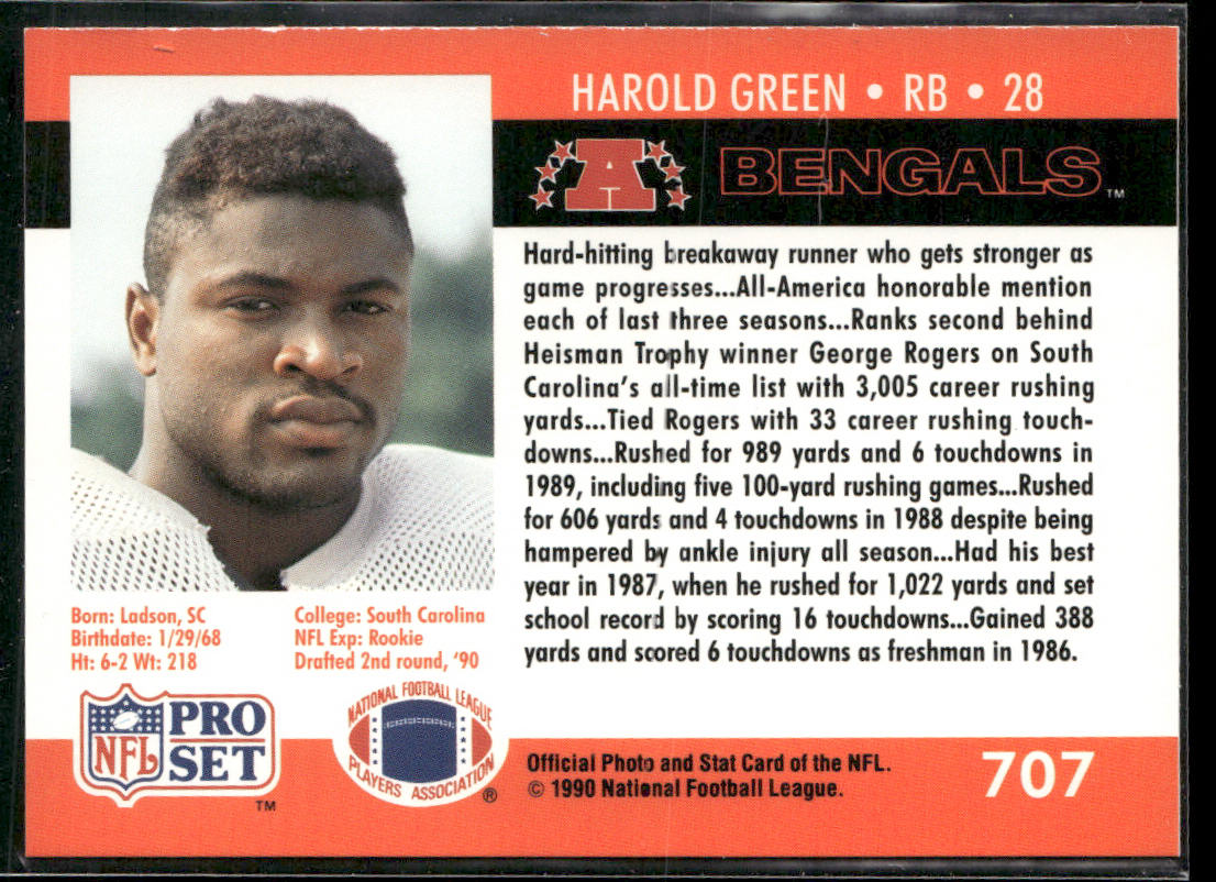 Harold Green 1990 Pro Set #707 RC Cincinnati Bengals